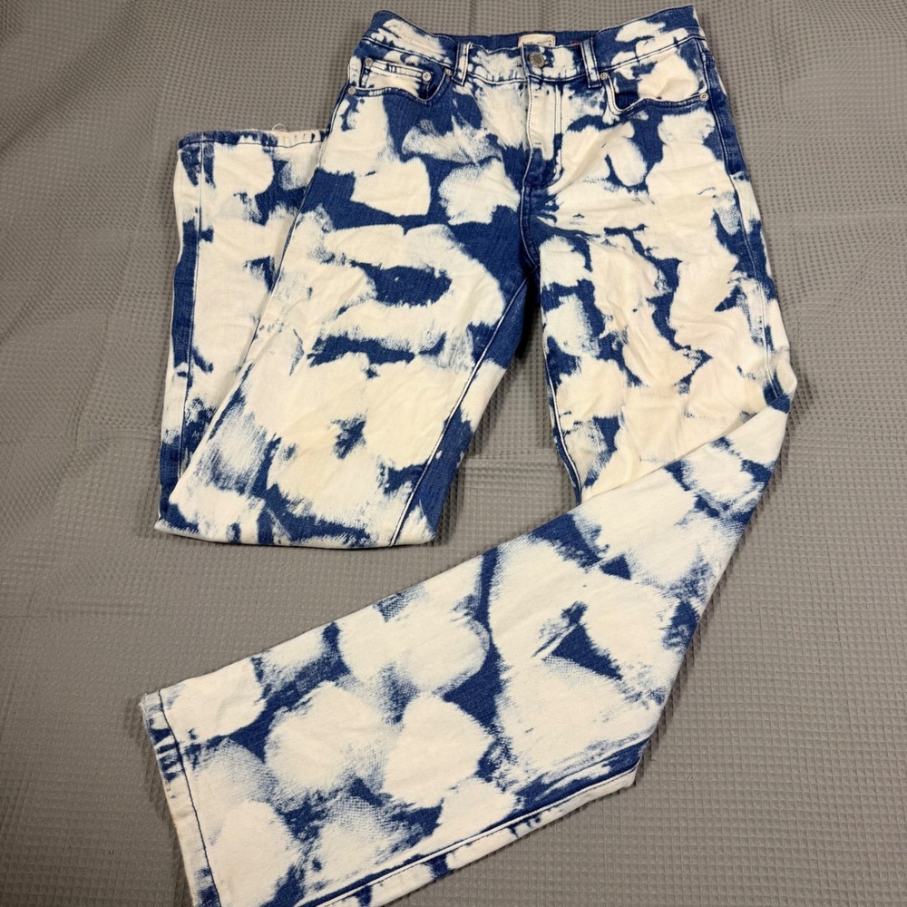 Alice + Olivia Amazing Jeans 27 Blue Marble High Rise Straight Leg Y2K Festival